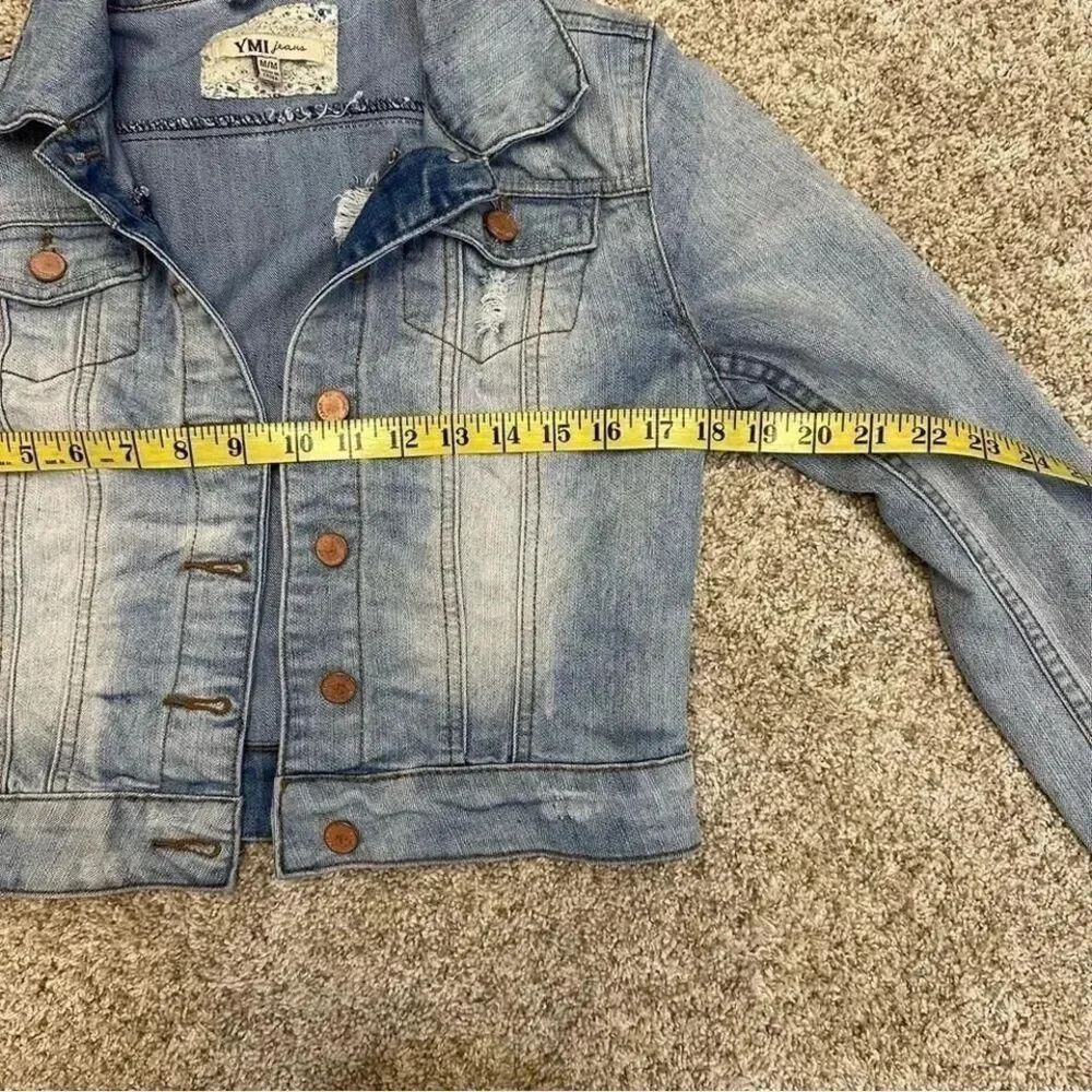 YMI jeans denim jean jacket. Distressed cropped and bleached denim. Meduim (m) - Picture 6 of 8